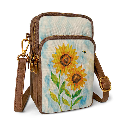 Sunflower canvas phone bag makes a cheerful gift