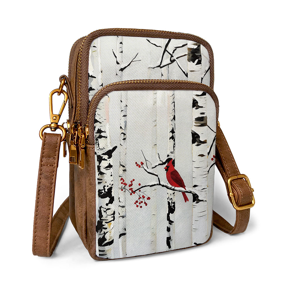 Cardinal and birch tree cellphone bag celebrates woodland beauty