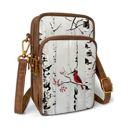Cardinal and birch tree cellphone bag celebrates woodland beauty