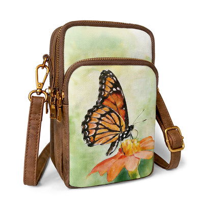 Canvas phone bag printed with butterflies and flowers