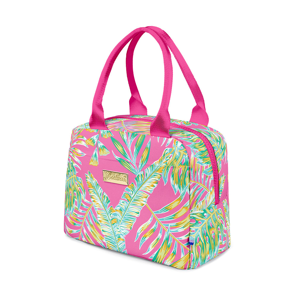 Green Fern Design Pink Lunch Bags for Women