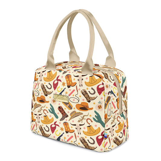 Durable Stylish Cowboy Lunch Bag with Metal Zipper for Secure Storage