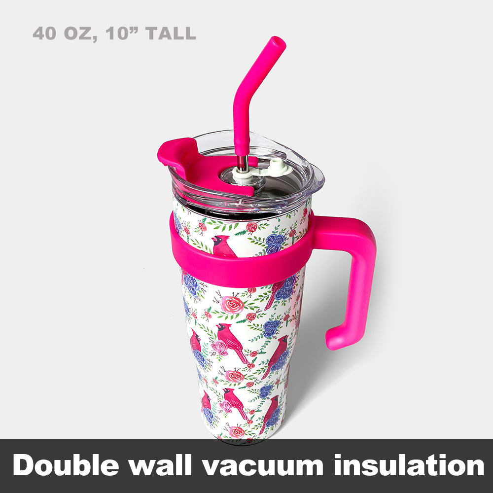 40 OZ Hot & Cold Tumbler with the Design of  a Good Day to Play Pickleball with Straw and Handle