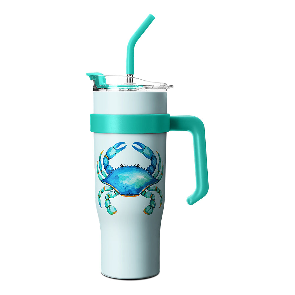 Adorable Blue Crab Design 40 oz tumbler with handle
