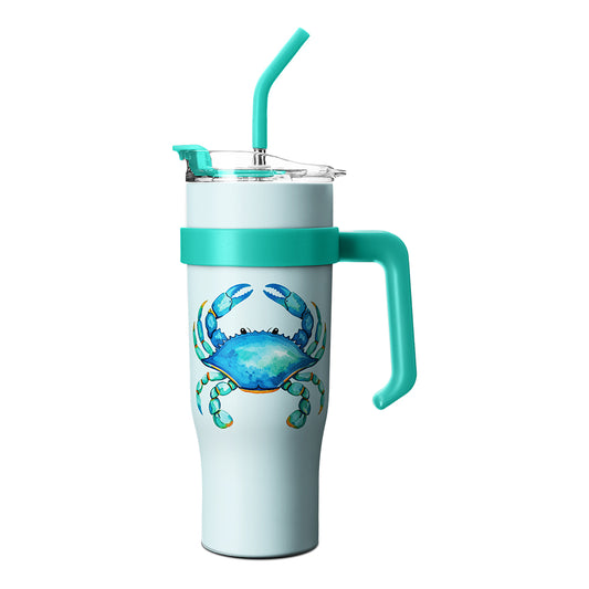 Adorable Blue Crab Design 40 oz tumbler with handle