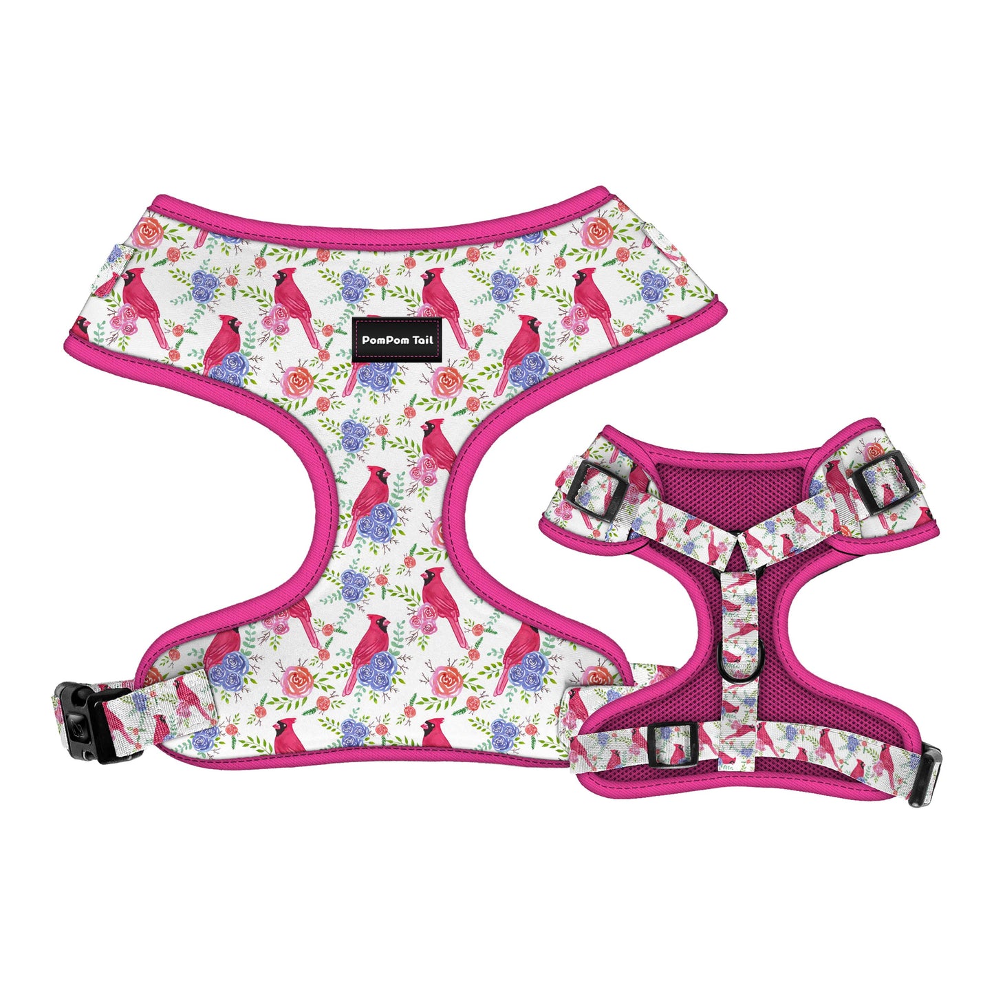 Rose Cardinals Design Dog Harness Elegant Style and Vibrant Charm for Your Pup