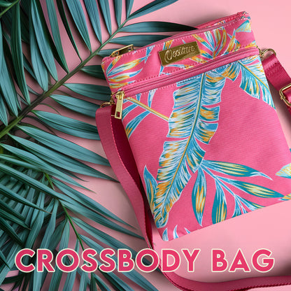 Pink Crossbody Bag with Green Fern Design