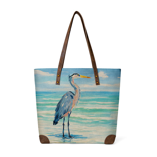 Tote Vintage Coastal Serenity Blue Heron