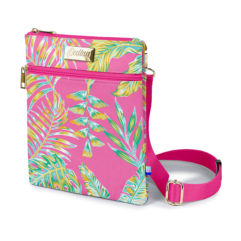 Pink Crossbody Bag with Green Fern Design