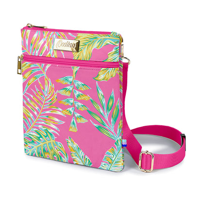 Pink Crossbody Bag with Green Fern Design
