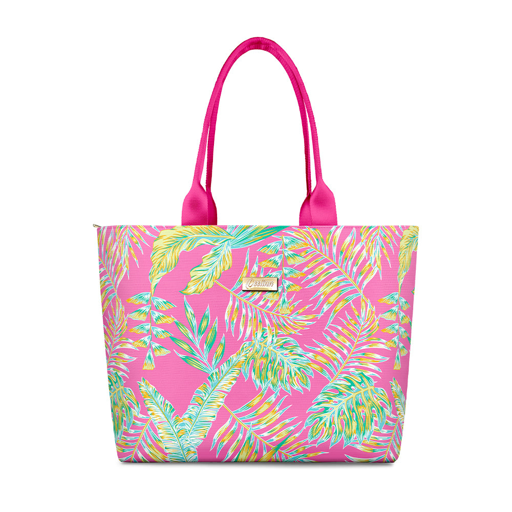 Green Fern Design Pink Beach Bags for Women