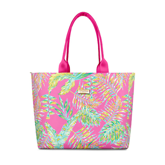 Green Fern Design Pink Beach Bags for Women
