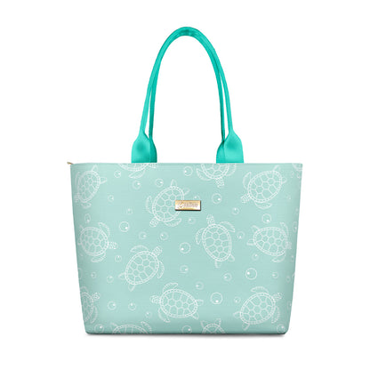 Sea Turtles Design Teal Beach Tote with Zipper