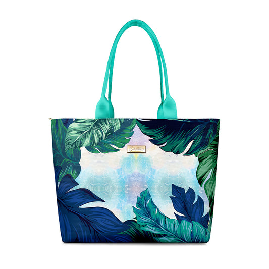 Tropical Green Leaves Large Capacity Tote Bag for Women with Inner Pockets