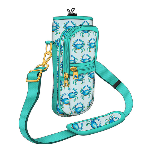 Adorable Blue Crab Design Water Bottle Holder With Strap and Pocket