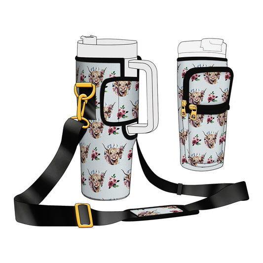 Highland Cows Design Water Bottle Carrier Bag Fits 40oz Tumbler
