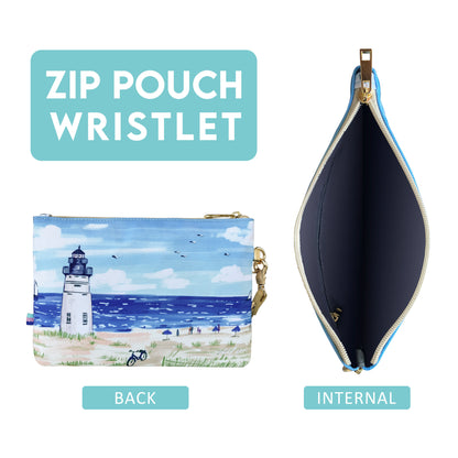 Zip Pouch Wristlet with Blue Wonderland Design